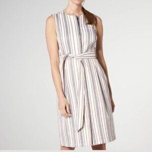 L.K. Bennett ROMANIA 🇷🇴 Made LINEN Blend Cream Catrin Tie Belt Stripe Dress 14